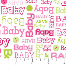 Load image into Gallery viewer, SALE - HELLO BABY - 1/2 Yard - #F21568-28 - Words - Baby Flannel by Northcott - Pink - Juvenile-Baby-Children's- Mommy and Me - Gray - Blue