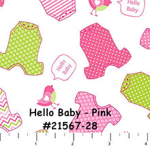 Load image into Gallery viewer, SALE - HELLO BABY - 1/2 Yard - #F21567-28 - Onesies - Baby Flannel by Northcott - Pink - Juvenile - Baby-Children's-Mommy and Me -Gray- Blue