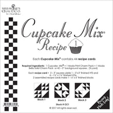 Load image into Gallery viewer, PATTERN: CupCake Mix Recipe #3 - CC3 - Charm Pack Recipe Cards - Miss Rosie - Foundation Piecing - Paper Piecing - Half Square Triangles