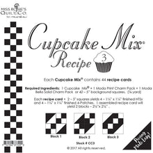 Load image into Gallery viewer, PATTERN: CupCake Mix Recipe #3 - CC3 - Charm Pack Recipe Cards - Miss Rosie - Foundation Piecing - Paper Piecing - Half Square Triangles