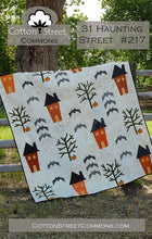Load image into Gallery viewer, PATTERN: 31 Haunting Street - #217 - 65" x 75" - Modern - Halloween - Houses - Bats - Pumpkins - Trees - Large Throw Quilt - Twin Quilt