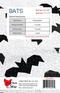 PATTERN:  BATS - CCS191 - by Cluck Clusk Sew - Halloween - Bats - Throw Quilt - Lap Quilt - Fat Quarter Friendly