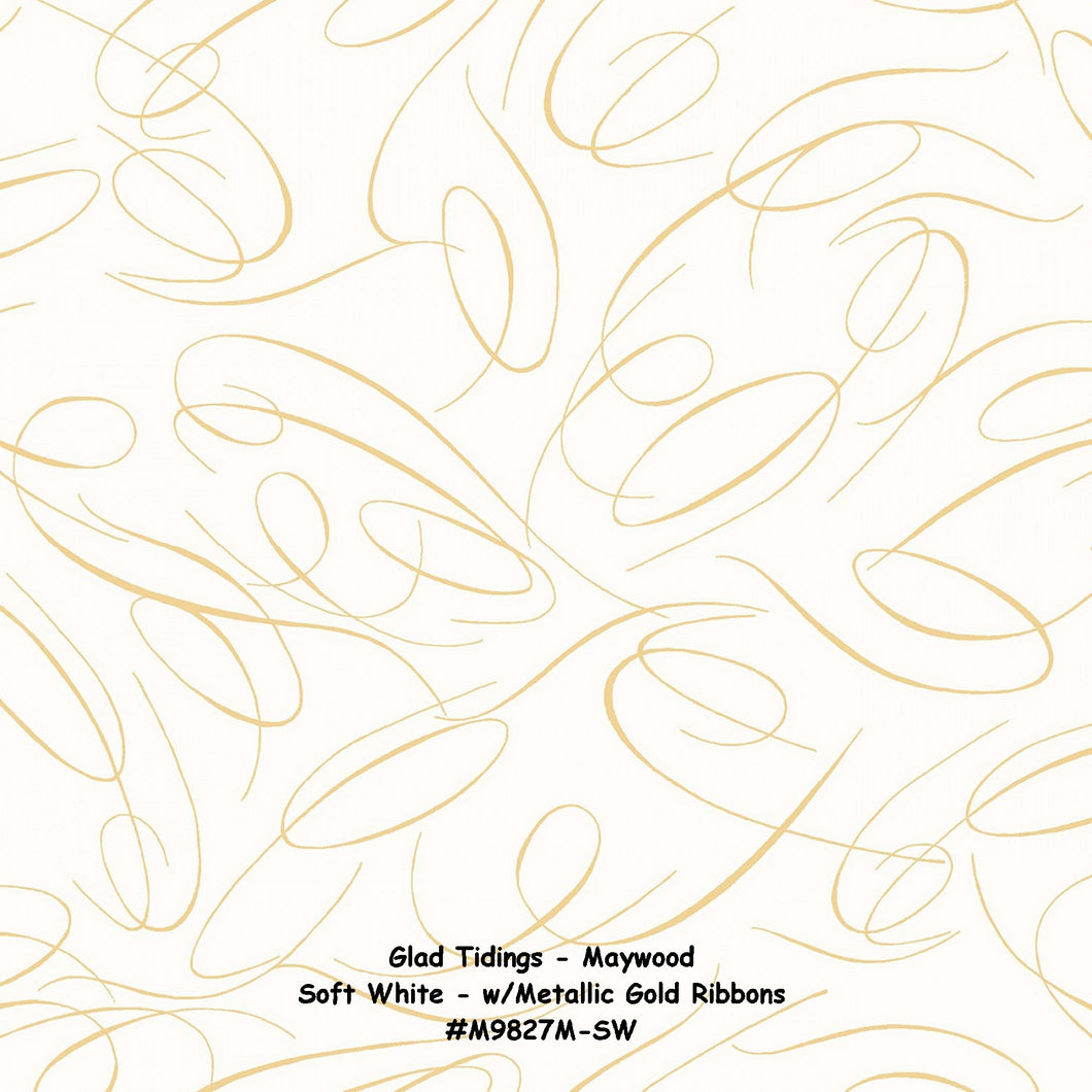 Glad Tidings - Maywood - Soft White Graceful Ribbons with Gold Metallic - #M9827M-SW - ONE HALF YARD
