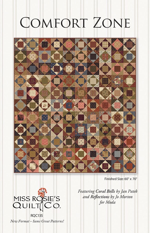 PATTERN: COMFORT ZONE  - Miss Rosie's Quilt Co. - Layer Cake - Fat Eighths - Fat Quarter Friendly - Traditional - Reproduction - Pieced