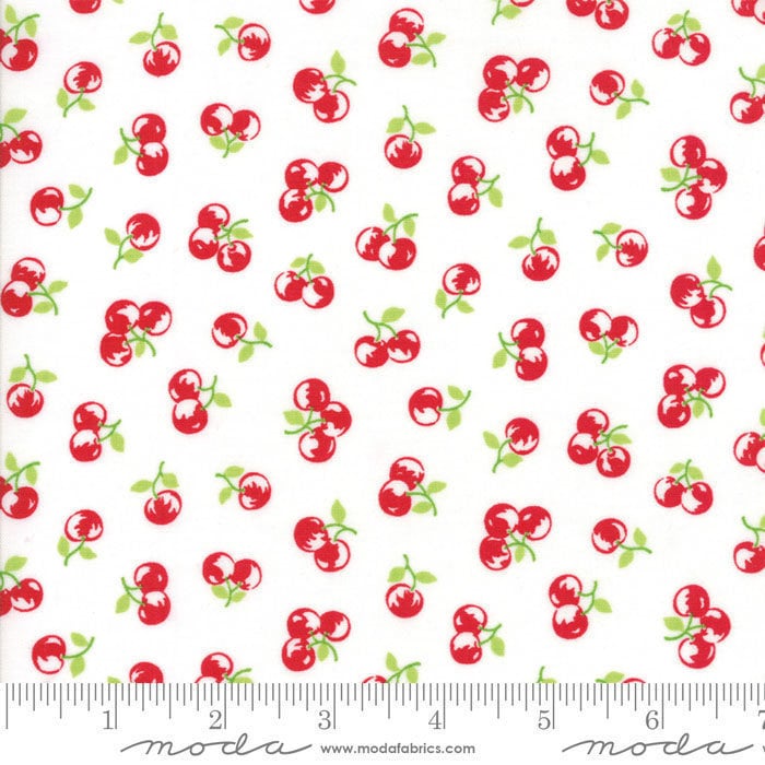 Yardage: The GOOD LIFE by Bonnie and Camille for Moda - Floral Orchard Natural - Cream RED - #55158-29 - One Half Yard - Metro - Cherries