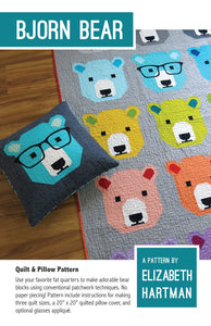 PATTERN:   Bjorn Bear - Elizabeth Hartman - EH 028 - Bear Quilt - Bear with Glasses - Modern - Animals - Flannel Quilt - Grunge - Pillow