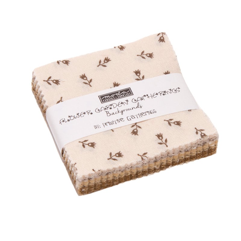 FLOWER GARDEN BG Gatherings - Mini Charm Pack - by Primitive Gatherings - 1241MC -Reproduction - Small Prints - Backgrounds - Shirtings -