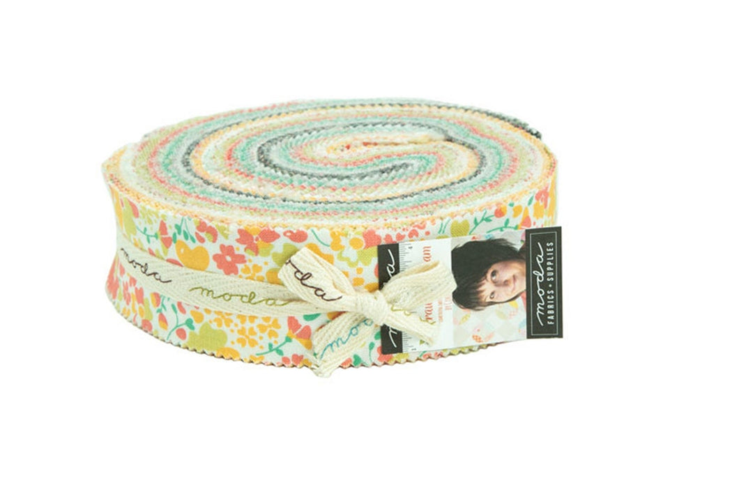 STRAWBERRY JAM - Honey Bun - by Corey Yoder for Moda - 29060 - Yellow - Pink - Green - Gray - Blue - Floral - Stripe-Kona White-Bella Solids