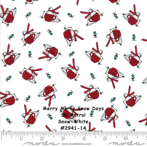 MERRY MERRY SNOW Days - #2941-14 - Ski Patrol - White - 1/2 Yard - Bunny Hill Designs for Moda - Christmas - Holiday - Winter -Snowmen - Red
