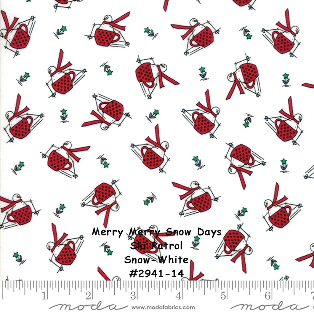 MERRY MERRY SNOW Days - #2941-14 - Ski Patrol - White - 1/2 Yard - Bunny Hill Designs for Moda - Christmas - Holiday - Winter -Snowmen - Red