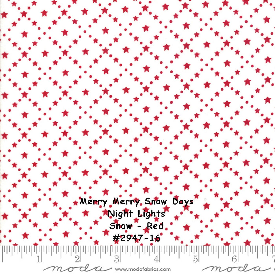 MERRY MERRY SNOW Days - #2947-16 - Night Lights - Snow - Red  - 1/2 Yard - Bunny Hill Designs for Moda-Christmas - Holiday - Snowmen