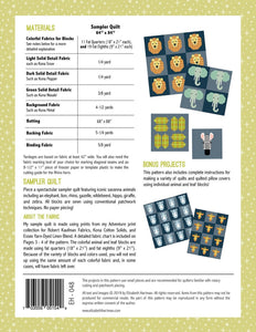 PATTERN:   Spectacular Savanna - Elizabeth Hartman - EH 048 - African Animals-Lion-Zebra- Hippo-Gazelle-Elephant-Kangaroo -Wildebeest-Rhino