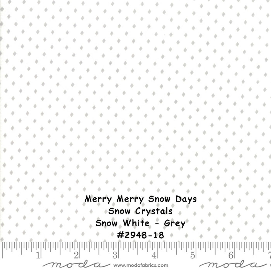 MERRY MERRY SNOW Days - #2948-18 - Snow Cyrstals - Snow (white) - Grey - 1/2 Yard - Bunny Hill Designs for Moda-Christmas - Holiday- Snowmen