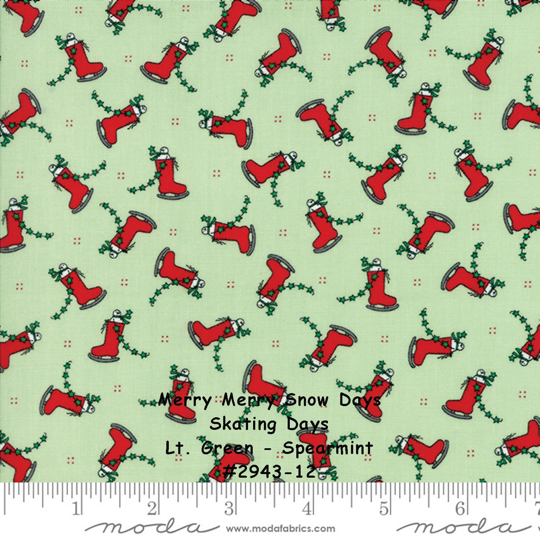 MERRY MERRY SNOW Days - #2943-12 - Skating Days - Light Green - Spearmint -1/2 Yard - Bunny Hill Designs for Moda- Holiday - Winter -Snowmen