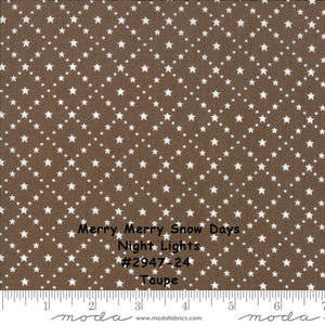 MERRY MERRY SNOW Days - #2947-24 - Night Lights - Taupe - 1/2 Yard   Bunny Hill Designs for Moda - Christmas - Holiday - Winter - Snowman
