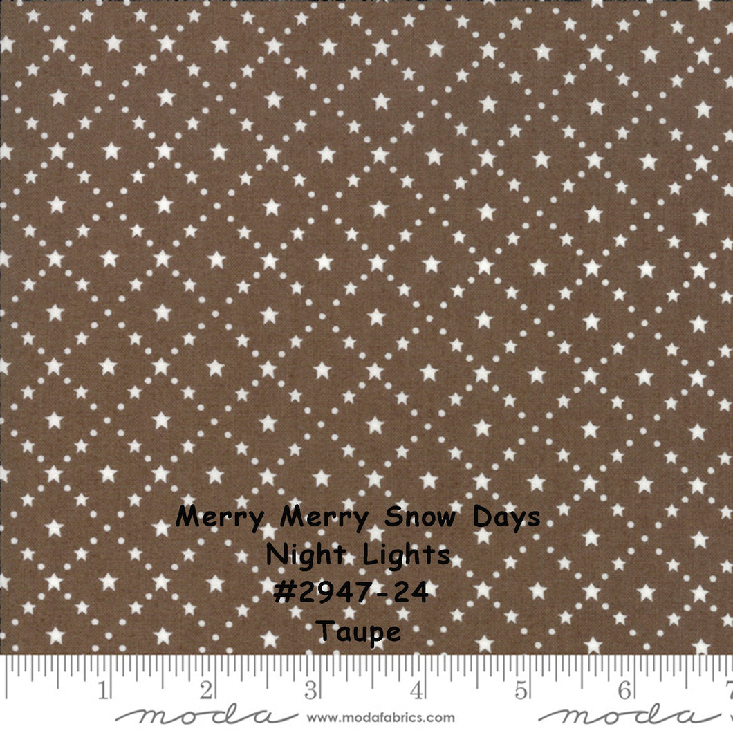 MERRY MERRY SNOW Days - #2947-24 - Night Lights - Taupe - 1/2 Yard   Bunny Hill Designs for Moda - Christmas - Holiday - Winter - Snowman