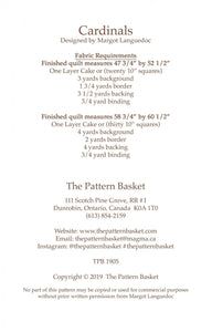 PATTERN:  CARDINALS - Layer Cake Friendly - The Pattern Basket - TPB1905 - Birds - Modern - Throw Size Quilt Pattern