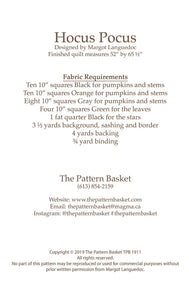 PATTERN:    HOCUS POCUS  - The Pattern Basket - TPB1911 - Pumpkins - Ghost - Halloween - Fall - Autumn - Throw-Lap Quilt - Layer Cake
