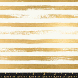 Ruby Star Society - ZIP METALLIC - Gold - RS1005-24M - One Half Yard - Moda - Gold Stripe on White - Rashida Coleman Hale - Brushed