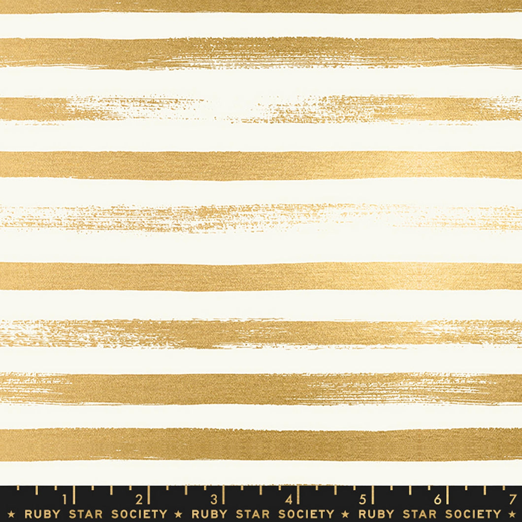 Ruby Star Society - ZIP METALLIC - Gold - RS1005-24M - One Half Yard - Moda - Gold Stripe on White - Rashida Coleman Hale - Brushed