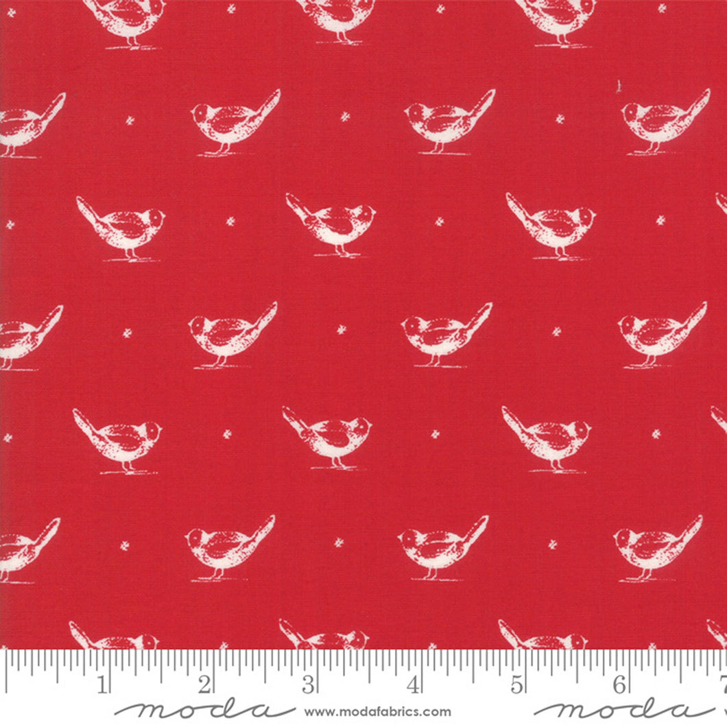 MY REDWORK GARDEN - 2950-11 - Cream Birds on Red- Bunny Hill Designs for Moda - Polka Dots - Birds - Floral - Red and White - Classic