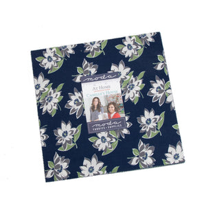 AT HOME -  55200 PPB - Charm Pack - by Bonnie and Camille for Moda - Bonnie - Red - Linen - Green - Thimbleblossoms - Houses-Floral-Stripes