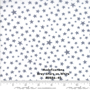 MODAFICATIONS - #9886-35 - White Stars on Grey by Howard Marcus for Moda - Modern - Grey - White - Stars - Modern- Great for Mask Making