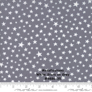 MODAFICATIONS - #9886-35 - White Stars on Grey by Howard Marcus for Moda - Modern - Grey - White - Stars - Modern- Great for Mask Making