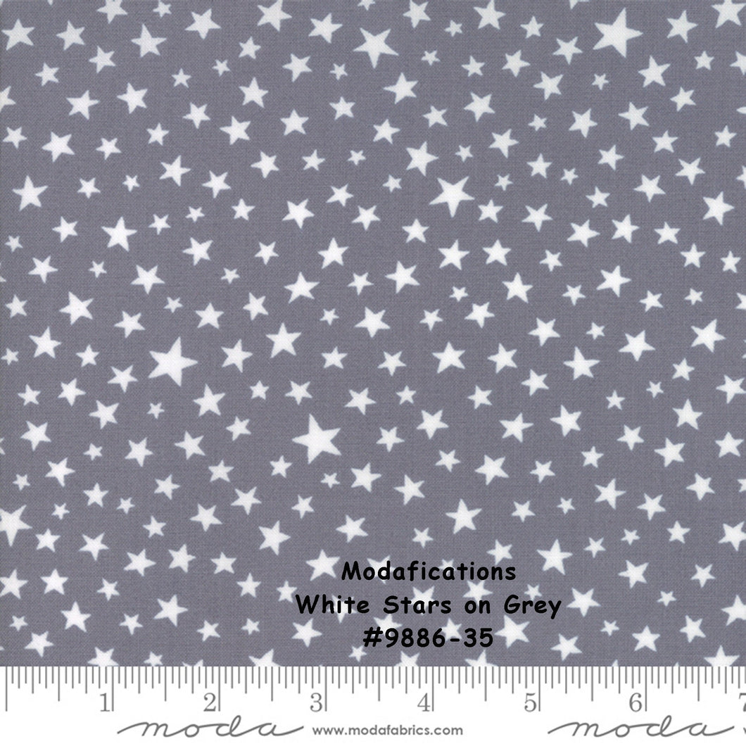 MODAFICATIONS - #9886-35 - White Stars on Grey by Howard Marcus for Moda - Modern - Grey - White - Stars - Modern- Great for Mask Making