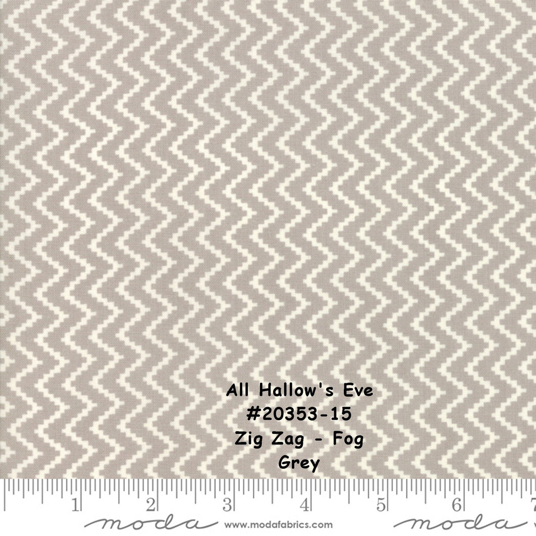 All Hallow's Eve - #20353-15 - Zigzag - Fog - Grey - ONE HALF YARD - by Fig Tree - Halloween - Chevron - Background