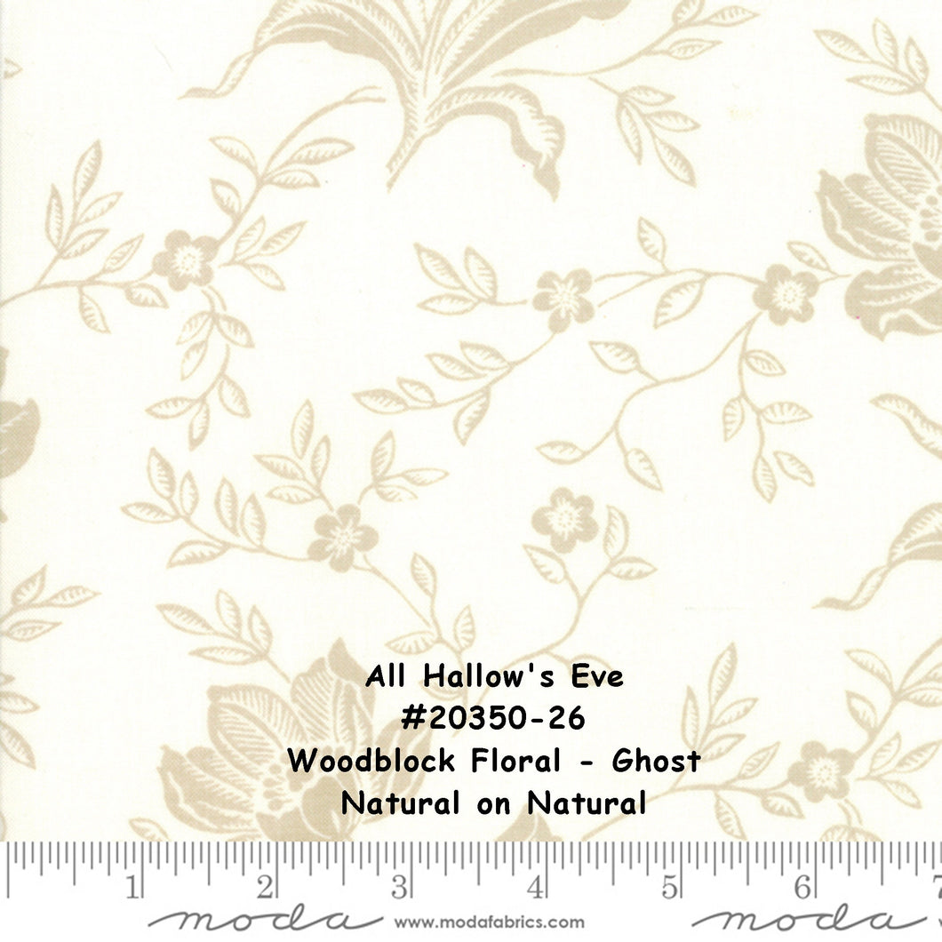 All Hallow's Eve -#20350-26 - Woodblock Floral - Ghost - Natural - ONE HALF YARD - by Fig Tree - Halloween - Large Floral Print - Backing