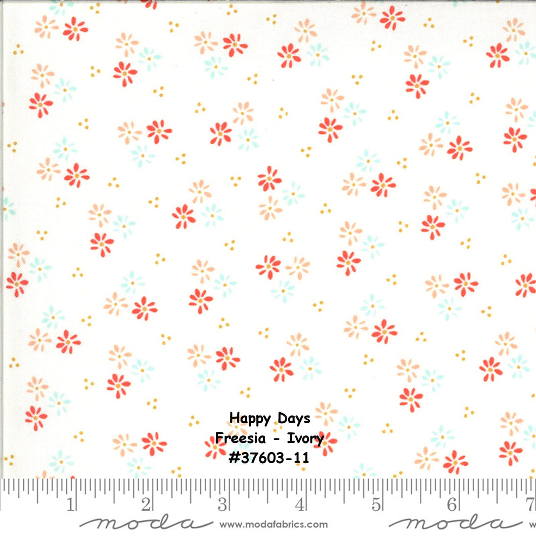 HAPPY DAYS - #37603-11 - Fressia - Ivory - by Sherri & Chelsi for Moda - Floral Prints - Spring - Summer - Navy - Coral - Ivory - Citrine