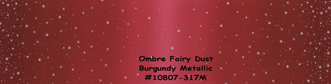 OMBRE FAIRY DUST - Burgundy - #10807-317M - One Half Yard -  by V and Co. for Moda - Modern - Silver Stars & Gold - Christmas