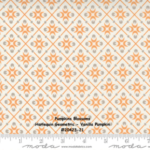 PUMPKINS and BLOSSOMS - #20423-21 - Vanilla Pumpkin - Off White-Orange - Harlequin Geometric - Fig Tree -One Half Yard - Backing - Borders