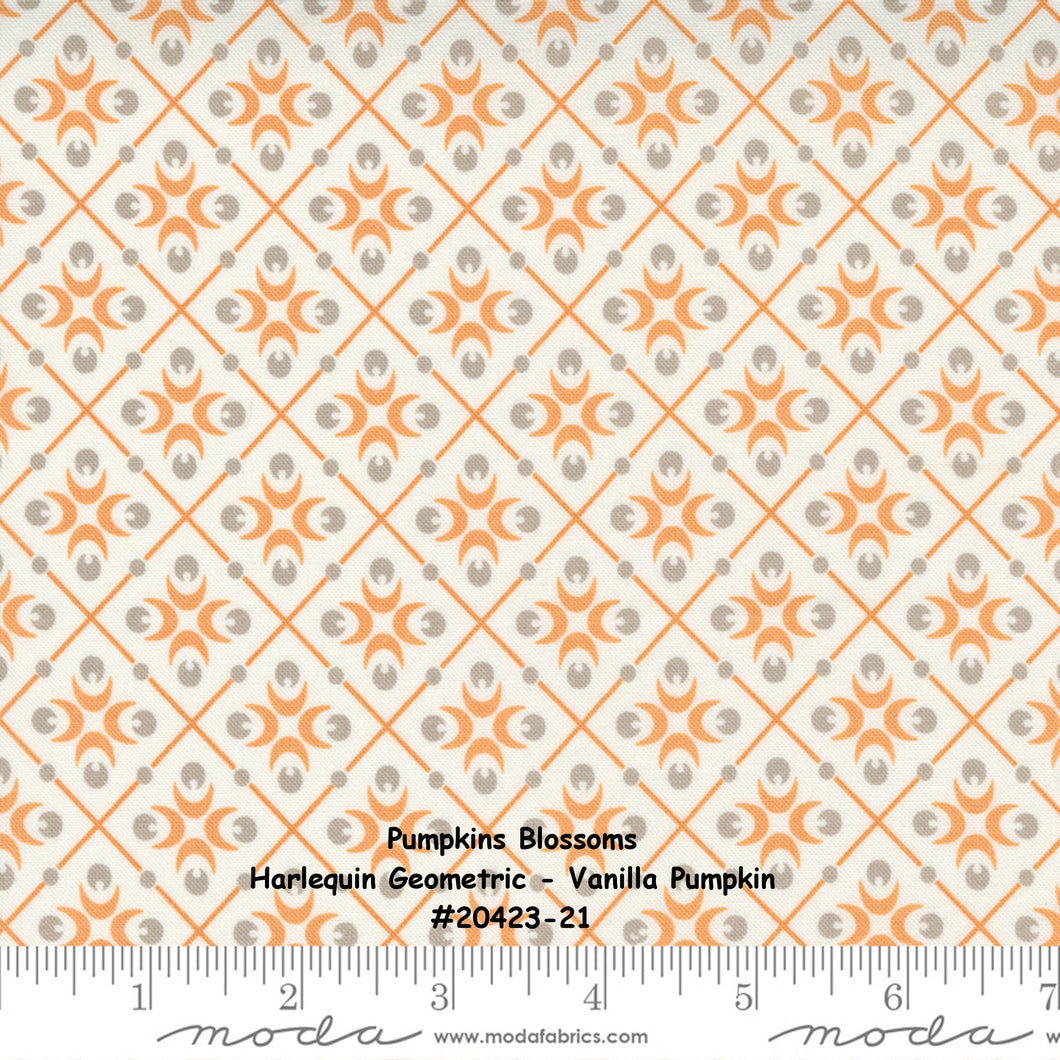 PUMPKINS and BLOSSOMS - #20423-21 - Vanilla Pumpkin - Off White-Orange - Harlequin Geometric - Fig Tree -One Half Yard - Backing - Borders