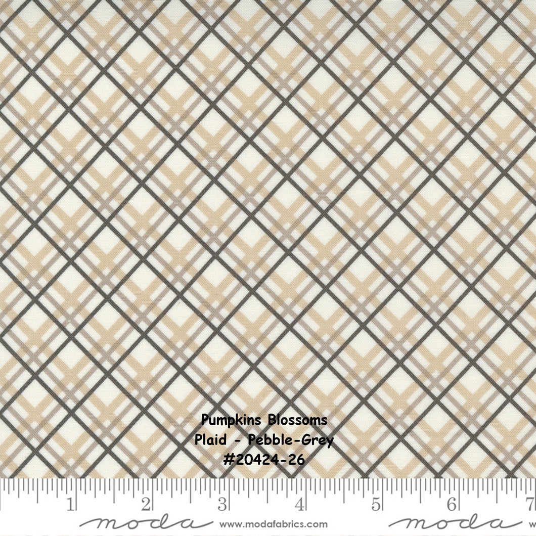 PUMPKINS and BLOSSOMS - #20424-26 - Pebble - Gray - Plaid Bias Check - Fig Tree - One Half Yard - Binding - Borders
