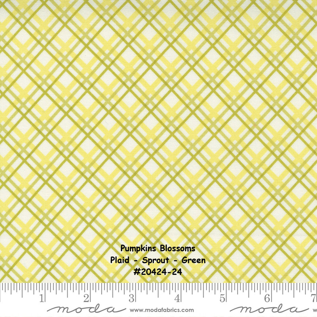 PUMPKINS and BLOSSOMS - #20424-24 - Sprout - Green - Plaid Bias Check - Fig Tree - One Half Yard - Binding - Borders