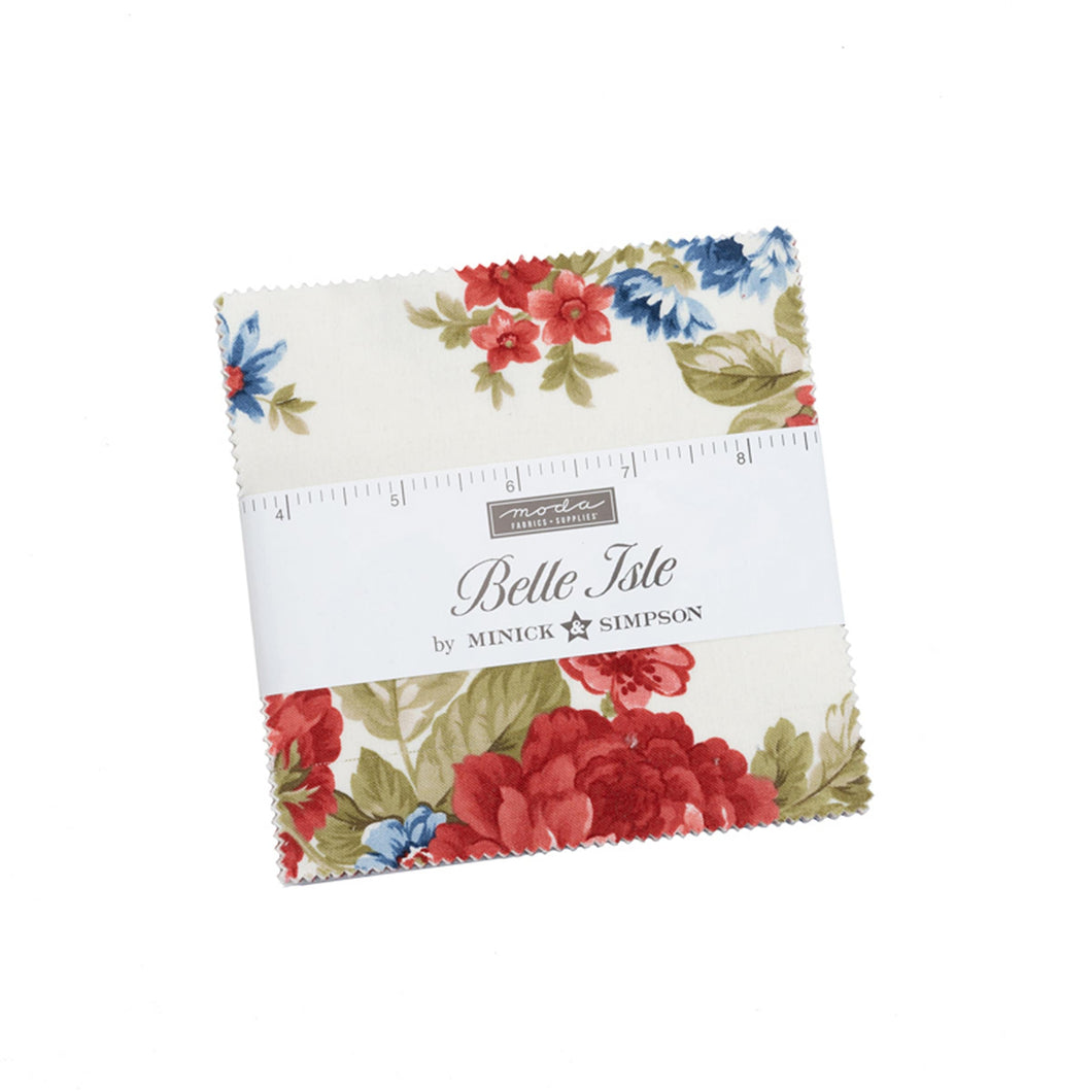 BELLE ISLE - Charm Pack - 14920 - Minick & Simpson- Moda - Reproduction - Patriotic - Red-White Blue - Stars - Floral - Paisley