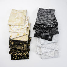 Load image into Gallery viewer, WHISPERS - METALLIC  - JUNIOR Jelly Roll - 33550M - by Studio M for Moda- Silver on Black Background and Silver on White Background - Modern
