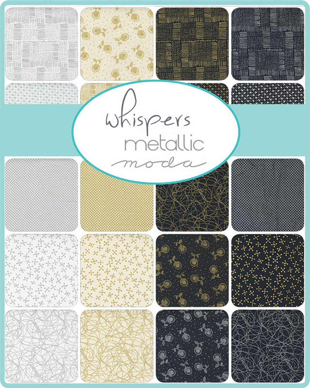 WHISPERS - METALLIC  - JUNIOR Layer Cake - 33550M - by Studio M for Moda- Silver on Black and Silver on White Background - Holiday-Christmas