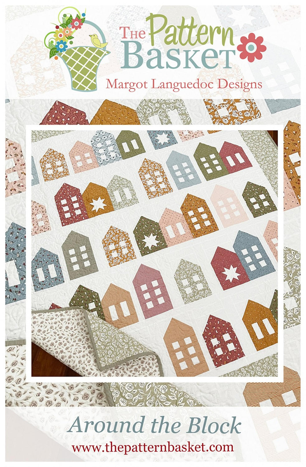 PATTERN: AROUND the BLOCK - New 2021 Pattern-by The Pattern Basket -TPB2102 - Houses - Fat Quarter and Fat Eight Friendly - Throw-Lap Quilt