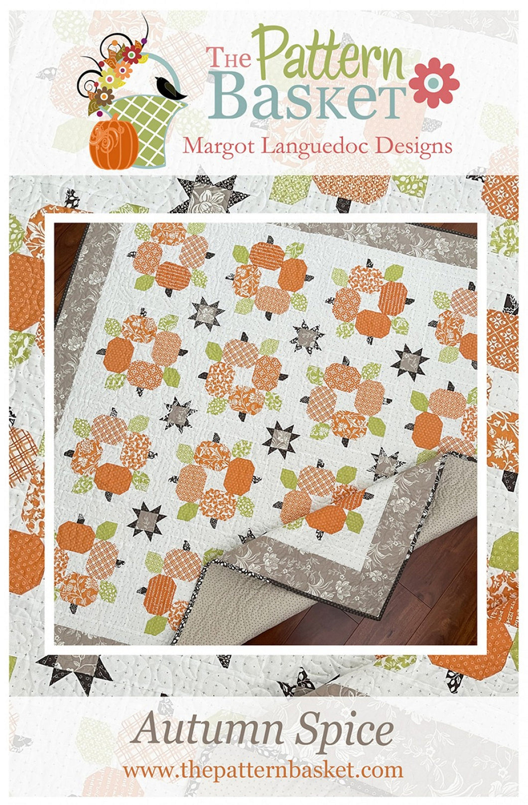 PATTERN: AUTUMN SPICE - New 2021 Pattern-by The Pattern Basket -TPB2103-Pumpkin Wreath-Fall-Autumn-Throw-Lap Quilt-Square-Fat Eight Friendly