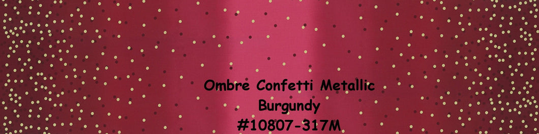 OMBRE CONFETTI METALLIC - Burgundy - #10807-317M - One Half Yard -  by V and Co. for Moda - Modern - Dark Red and Gold Metallic-Gorgeous