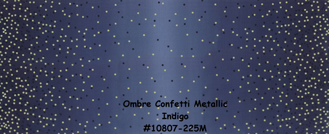 OMBRE CONFETTI METALLIC - Indigo - #10807-225M - One Half Yard -  by V and Co. for Moda - Modern - Dark Blue and Gold Metallic