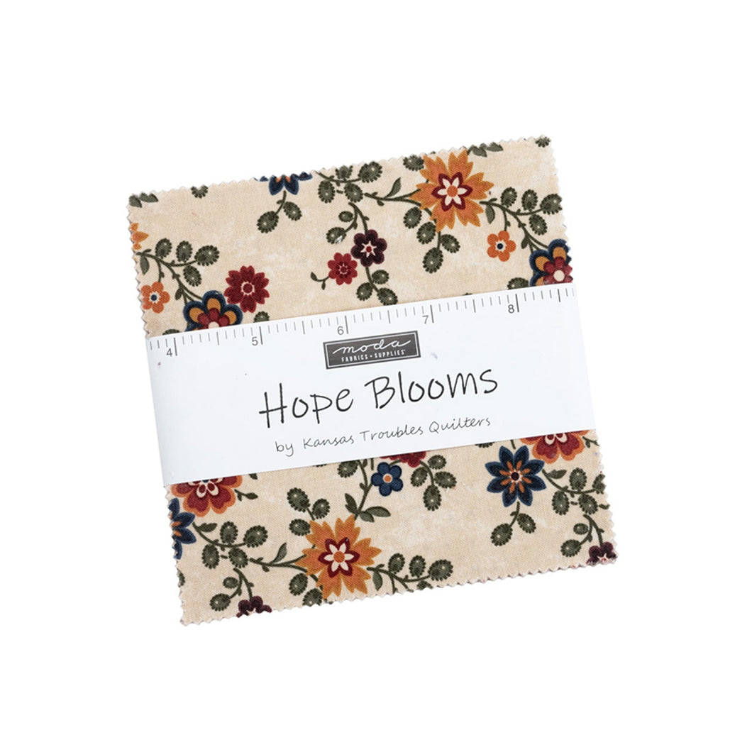 HOPE BLOOMS -Charm Pack -#9670 - by Kansas Troubles for Moda - Classic - Reproduction - Tan - Golden - Navy - Green - Red - Lt. Tan-Florals