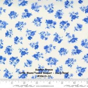 SUMMER BREEZE 2021 - Little Bloom-Tossed Bouquet - Sky Multi - 33613-15 -One Half Yard - by Moda - Classic - Blue -Yellow - Floral-Backing