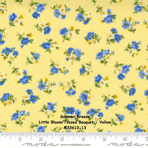 SUMMER BREEZE 2021 - Little Bloom-Tossed Bouquet - Royal Multi - 33613-17 -One Half Yard - by Moda - Classic - Blue -Yellow - Floral-Backing