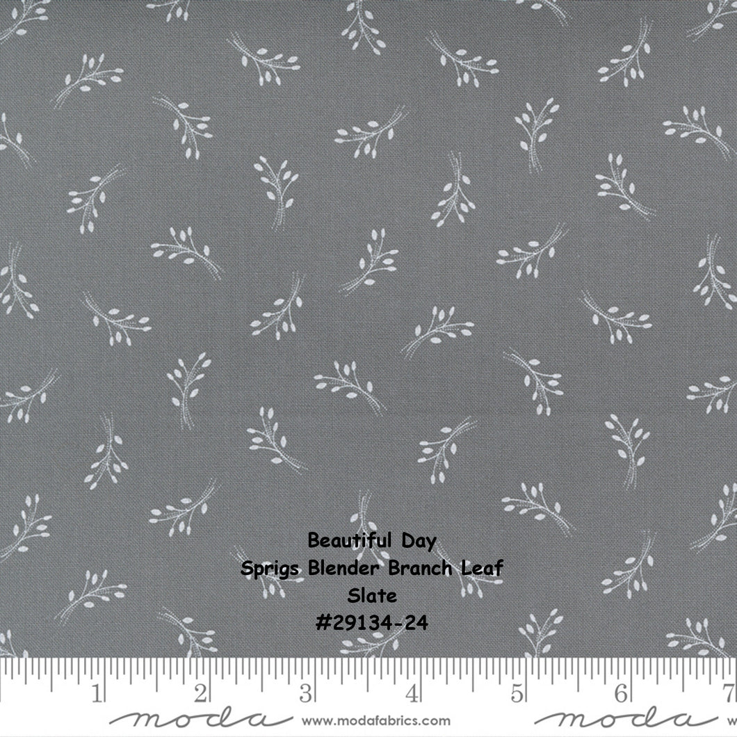 BEAUTIFUL DAY - #29134-24- Sprigs Blender Branch Leaf - Slate - Dark Grey - Coriander Quilts - Moda - One Half Yard