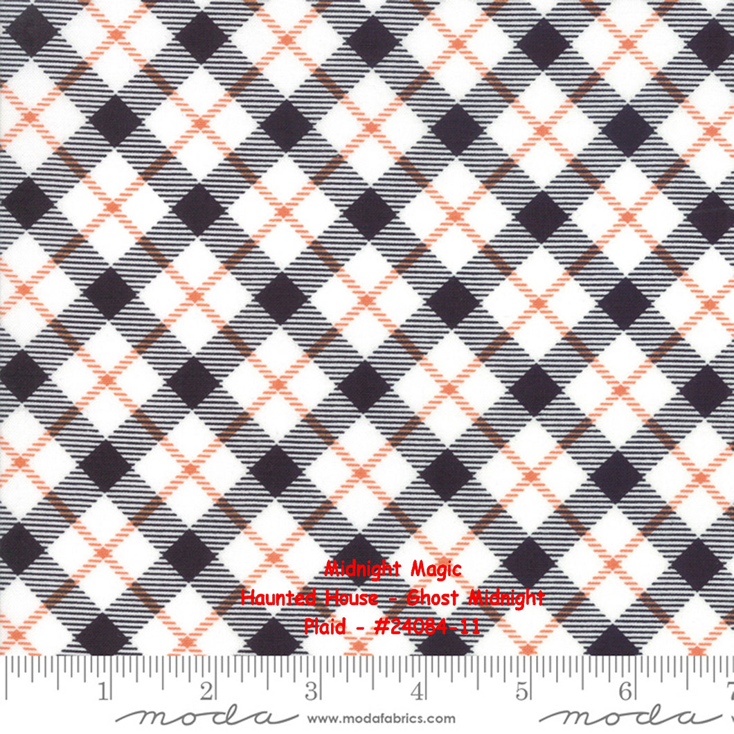 Midnight Magic - Haunted House - Plaid - Orange/Black/White - #24084-11 - ONE HALF YARD