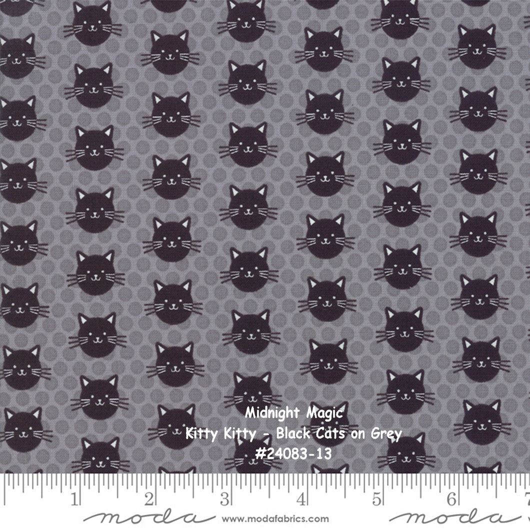 Midnight Magic - Kitty Kitty - Black Cats on Grey - #24083-13 - One Half Yard - Mask